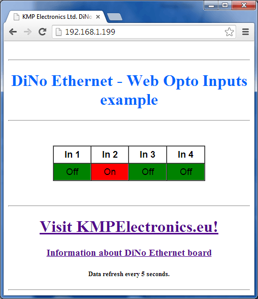 ProDino Ethernet Web optical inputs test